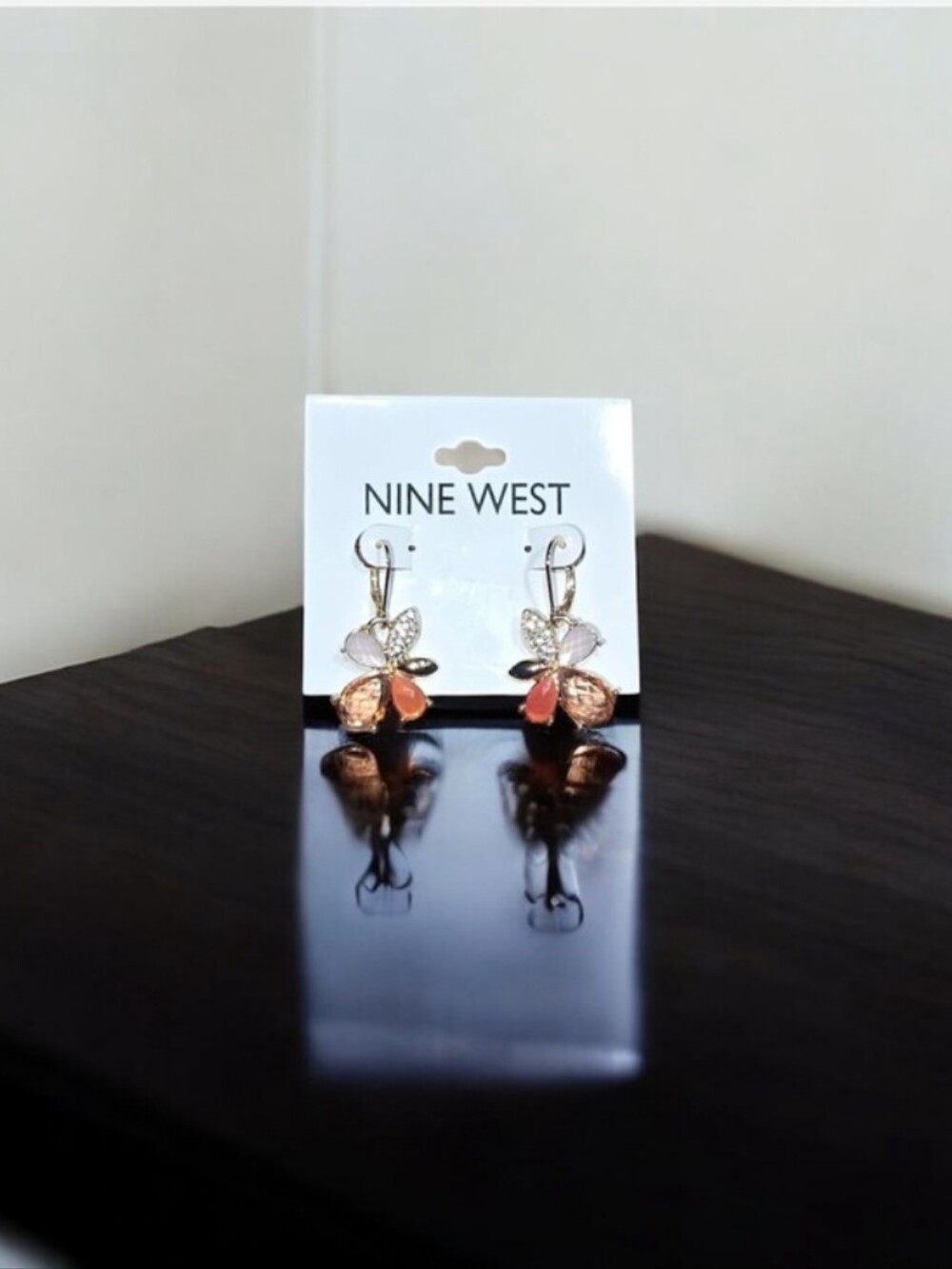 Nine West- Crystal Rhinestone Bling Butterfly 🦋 Drop Earrings 🧡🪸(Coral)
